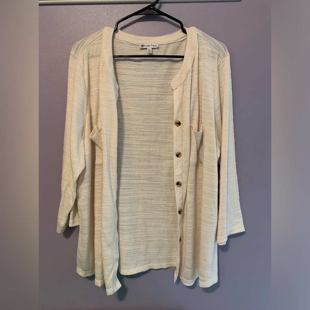 Kate Park 3/4 length sleeve beige cardigan XL